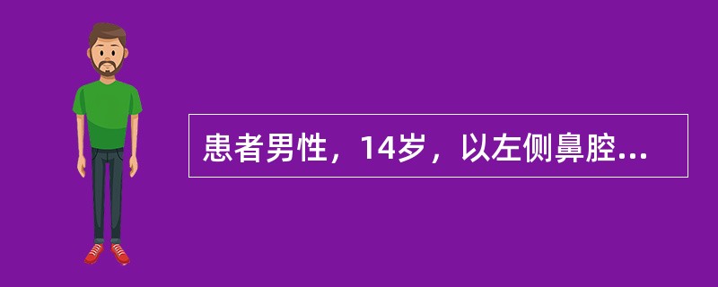 患者男性，14岁，以左侧鼻腔反复出血1年，左侧渐进性鼻塞3个月就诊。患者无耳鸣、听力下降，无外伤史。首先应考虑以下哪种疾病（）