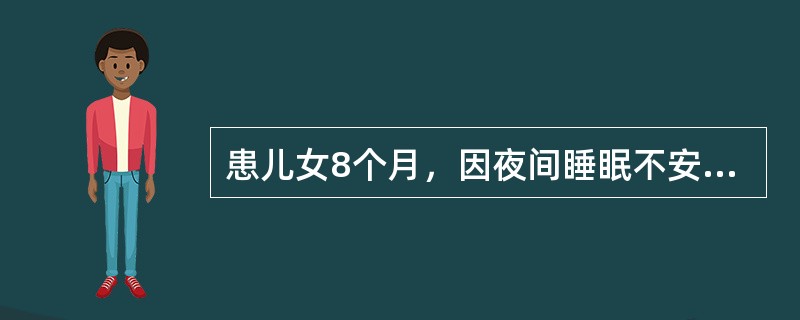 患儿女8个月，因夜间睡眠不安、多汗、易激惹就诊，体检可见患儿有方颅、肋膈沟，手镯、足镯。患儿护理诊断“营养不足”依据（）