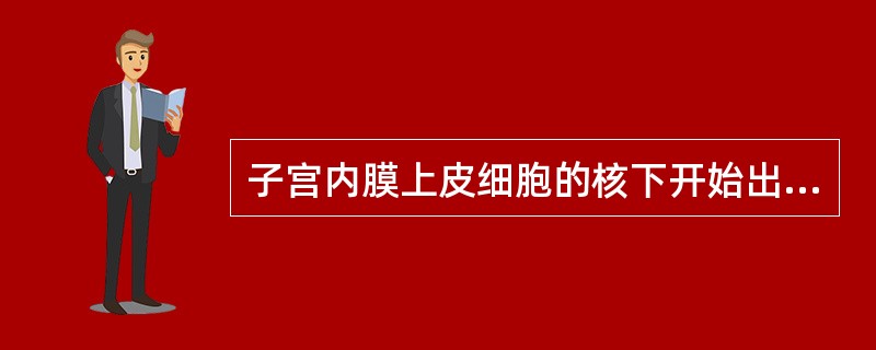 子宫内膜上皮细胞的核下开始出现含糖原的小泡，相当于子宫内膜周期中的（）。