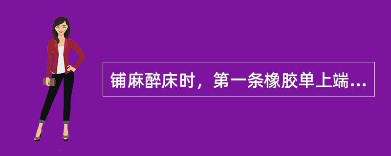 铺麻醉床时，第一条橡胶单上端距床头的距离为（）