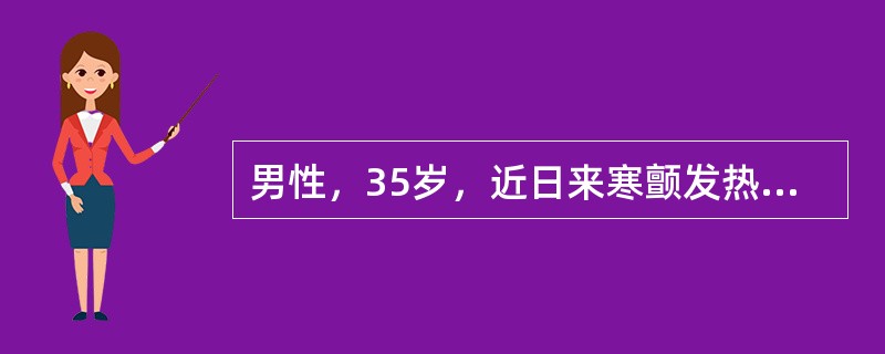 男性，35岁，近日来寒颤发热，右上腹痛伴恶心呕吐，乏力。体检：肝肋下可及，质中，右下胸9、10肋间隙饱满，压痛。血像：白细胞12×109／L，中性粒细胞0.8。x线胸透示右膈肌升高，活动受限下列哪项对