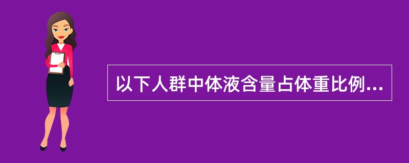 以下人群中体液含量占体重比例最少的是（）