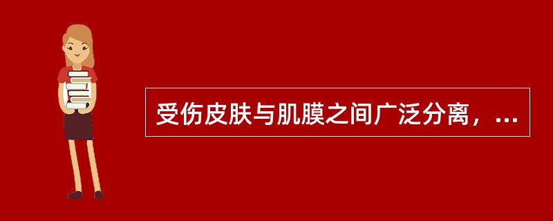 受伤皮肤与肌膜之间广泛分离，广泛出血，深部组织不受影响，多为（）