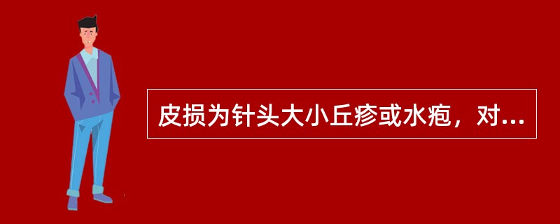 皮损为针头大小丘疹或水疱，对称分布于指缝、腕屈侧、小腹、大腿内侧，奇痒难忍的是（）