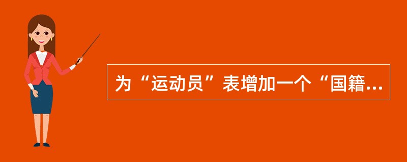 为“运动员”表增加一个“国籍”字段的SQL语句是（　　）。