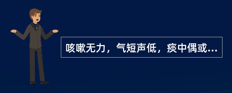 咳嗽无力，气短声低，痰中偶或夹血，血色淡红，午后潮热，面色咣白，颧红，舌质嫩红，边有齿印，苔薄白，脉细弱而数。其证候是（　　）。