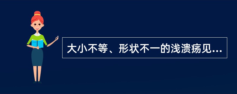 大小不等、形状不一的浅溃疡见于（　　）。 