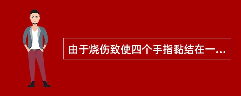 由于烧伤致使四个手指黏结在一起时，处置方法是用手术刀将手指黏结部分切开，然后实施皮肤移植，将伤口覆盖住。但是，有一个非常头痛的问题是，手指靠近指根的部分常会随着伤势的愈合又黏结起来，非再一次开刀不可。