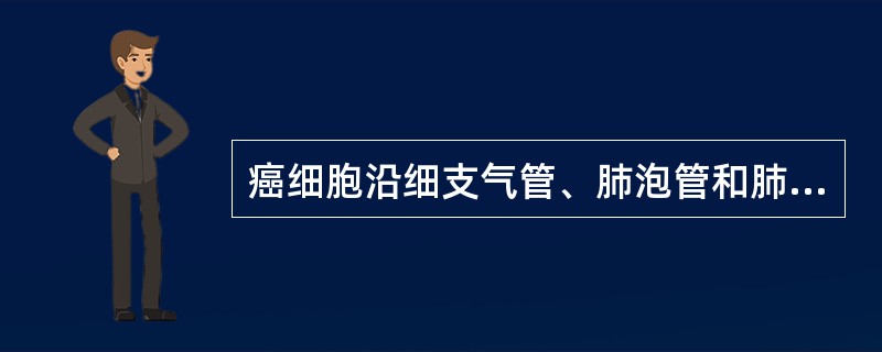 癌细胞沿细支气管、肺泡管和肺泡壁生长而不侵犯肺泡间隔的是（　　）。