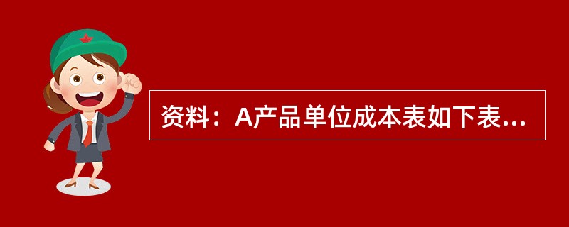 资料：A产品单位成本表如下表：<br />主要产品成本表<br />产品名称：A<br /><img border="0" style=&