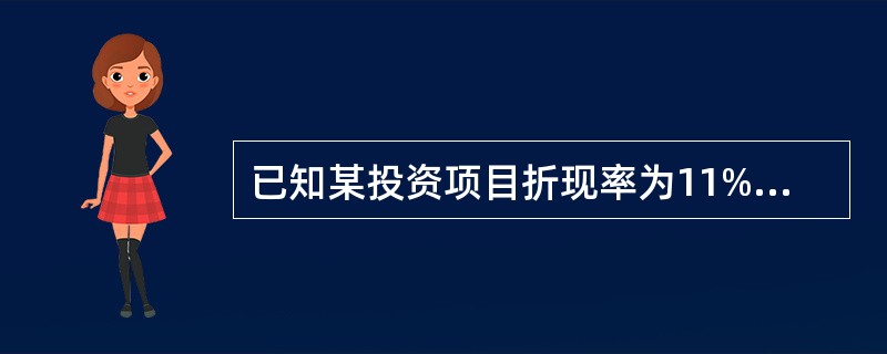 已知某投资项目折现率为11%时，净现值为1700万元；折现率为12%时，净现值为-870万元。则该投资项目的内部收益率是（　　）。