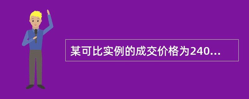 某可比实例的成交价格为24000元/m2，建筑面积100m2，首期付款120万元，其余半年后支付80万元，1年后支付40万元。已知年利率为10%，则该可比实例在成交日期一次性付清的价格为（　）元/m2