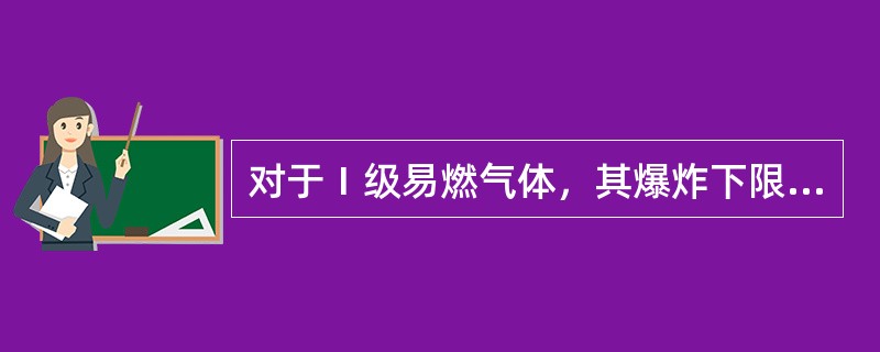 对于Ⅰ级易燃气体，其爆炸下限小于（ ）%。