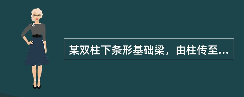 某双柱下条形基础梁，由柱传至基础梁顶面的上部结构竖向力设计值分别为F1和F2。基础梁尺寸及工程地质剖面如图20所示。假定基础梁为无限刚度，地基反力按直线分布。<br /><p>