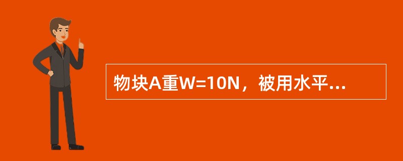 物块A重W=10N，被用水平力Fp=50N挤压在粗糙的铅垂墙面B上，且处于平衡，块与墙间的摩擦系数f=0.3。A与B间的摩擦力大小为（　　）。<br /><img border=&q