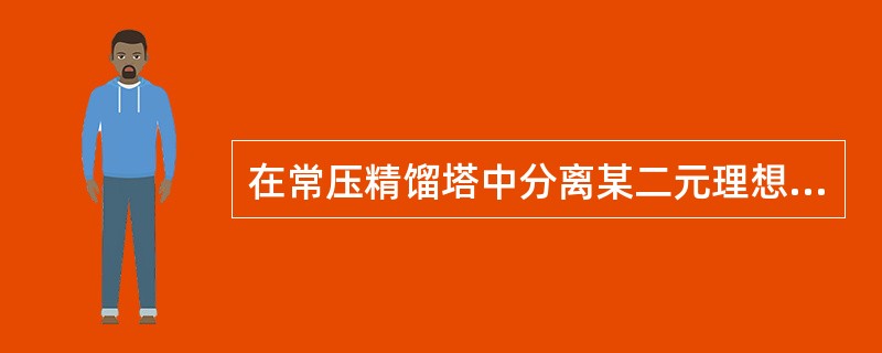 在常压精馏塔中分离某二元理想混合物。泡点进料，进料量为100kmol/h，进料组成为0.5(易挥发组分的摩尔分数，下同)，馏出液流量为50kmol/h，组成为0.95，操作回流比为最小回流比的2倍，物