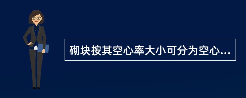 砌块按其空心率大小可分为空心砌块和实心砌块两种。空心率（）或无孔洞的砌块为实心砌块。