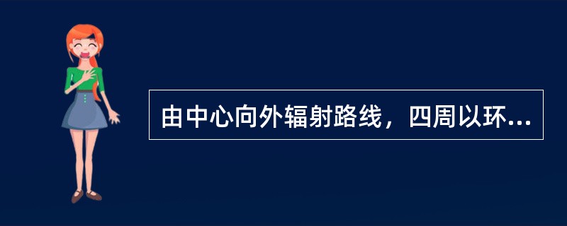 由中心向外辐射路线，四周以环路沟通的路网方式是（）。