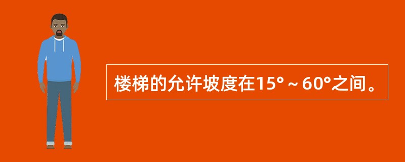 楼梯的允许坡度在15°～60°之间。