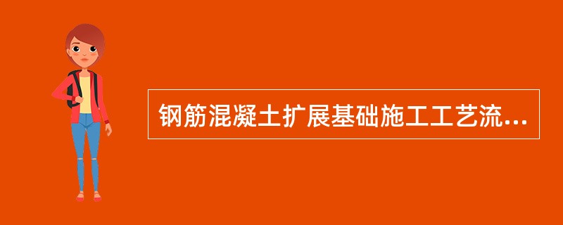 钢筋混凝土扩展基础施工工艺流程：测量放线→基坑开挖、验槽→混凝土垫层施工→支基础模板→钢筋绑扎→浇基础混凝土。