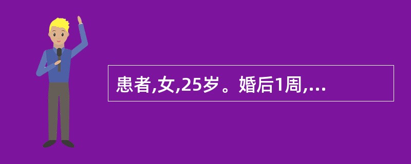 患者,女,25岁。婚后1周,出现尿频、尿急、尿痛,伴发热,腰痛。实验室检查:尿中