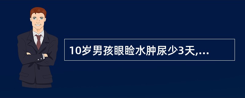 10岁男孩眼睑水肿尿少3天,伴有血尿。血压130£¯100mmHg,尿蛋白(£«