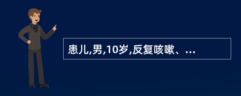 患儿,男,10岁,反复咳嗽、咳痰3年,曾咯血2次。2年前曾行支气管镜检查,于右下