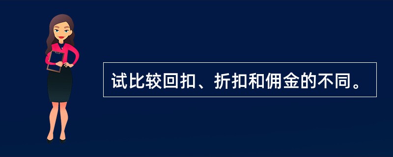 试比较回扣、折扣和佣金的不同。