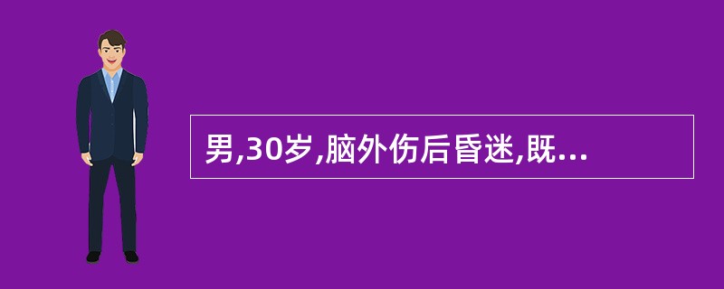 男,30岁,脑外伤后昏迷,既往体健,病后第2天突然呕吐咖啡色液体5次,共约500