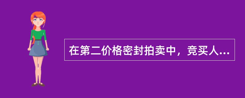 在第二价格密封拍卖中，竞买人的最优出价策略是（）