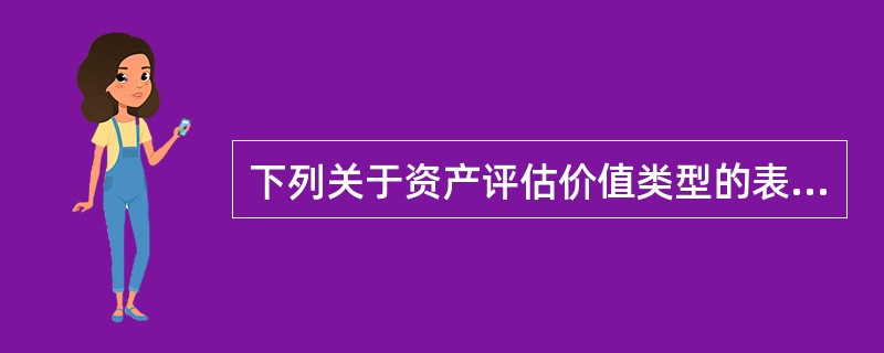 下列关于资产评估价值类型的表述错误的是（）。</p>