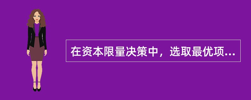 在资本限量决策中，选取最优项目组合的标准是（ ）。</p>