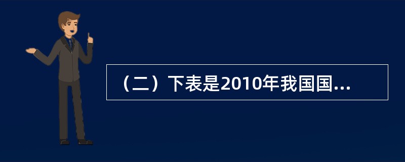 （二）下表是2010年我国国际收支平衡表。（2010年人民币对美元的平均汇价为:1美元=6.7695元）<o:p></o:p></p><p class=&qu