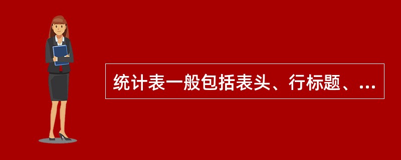 统计表一般包括表头、行标题、列标题、数字资料和表外附加构成。（）