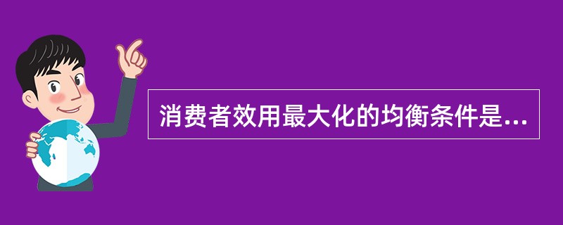 消费者效用最大化的均衡条件是（　）。