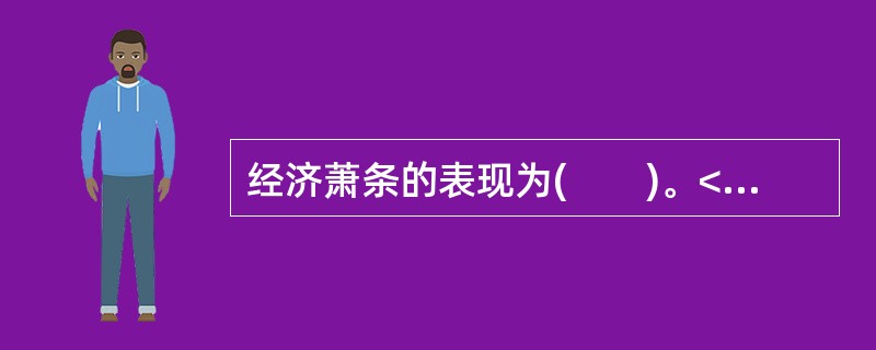 经济萧条的表现为(　　)。<br />Ⅰ．需求严重不足.生产相对严重过剩<br />Ⅱ．价格低落.企业盈利水平极低.生产萎缩<br />Ⅲ．出现大量破产倒闭的企业.