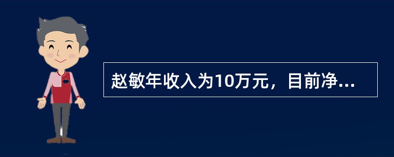 赵敏年收入为10万元，目前净资产15万元，40%为储蓄自备款与负担房贷的上限，打算5年后购房，投资报酬率10%，贷款年限20年，利率以6%计，届时年收入以目前收入复利3%计算，可以负担购房后贷款的届时