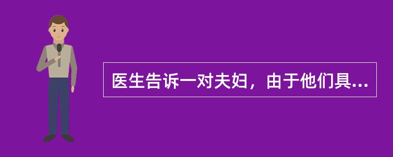医生告诉一对夫妇，由于他们具有相同的病态基因，如果他们生育一个孩子，这个孩子患遗传性疾病的机会为<img border="0" style="width: 13px
