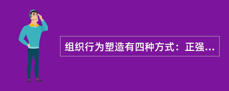 组织行为塑造有四种方式：正强化指应用有价值的结果增加产生结果的这种行为重复出现的可能性；负强化指取消或避免不希望的结果；惩罚指处理厌恶的结果；自然消退指撤回或不给予强化的结果。<br />