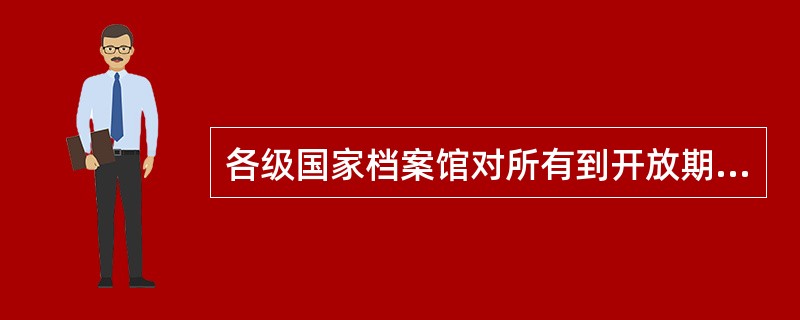 各级国家档案馆对所有到开放期限的档案，应组织鉴定小组及时进行鉴定，凡按国家有关规定无需继续保密或控制使用的，均可由档案馆报本级档案行政管理部门批准后开放，必要者报本级政府审批。档案办法第三条（）