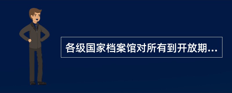 各级国家档案馆对所有到开放期限的档案，应组织鉴定小组及时进行鉴定，凡按国家有关规定无需继续保密或控制使用的，均可由档案馆报本级档案行政管理部门批准后开放，必要者报本级政府审批。（）