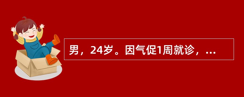 男，24岁。因气促1周就诊，查体：颈静脉怒张，血压90/65mmHg，心界向两侧扩大，心率120次/分，律齐，心音遥远，肝肋下3指，移动性浊音(一)，最可能的诊断是()。