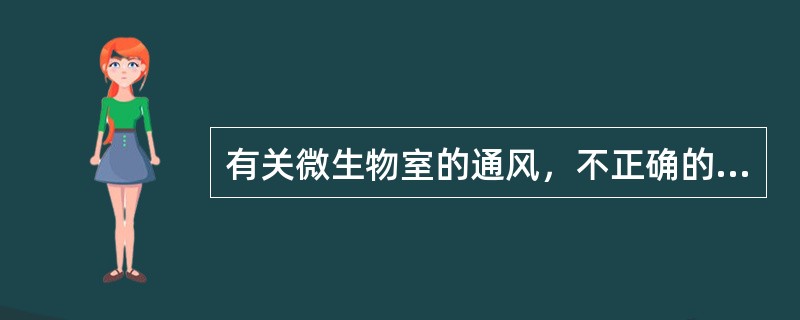 有关微生物室的通风，不正确的是（）