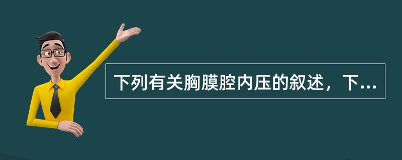 下列有关胸膜腔内压的叙述，下列不正确的是()。