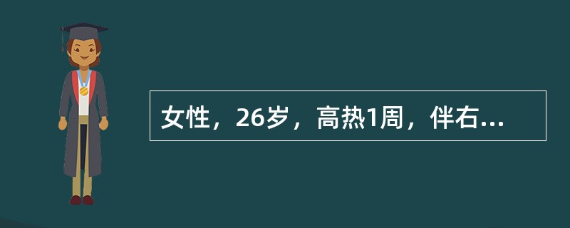 女性，26岁，高热1周，伴右侧胸痛就诊。胸痛于深呼吸时加剧，但近2天胸痛已有所缓解，X线和超声检查证实右侧胸腔积液。胸腔积液常规为渗出液，单核细胞占优势。<br /><br />