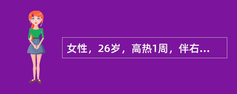 女性，26岁，高热1周，伴右侧胸痛就诊。胸痛于深呼吸时加剧，但近2天胸痛已有所缓解，X线和超声检查证实右侧胸腔积液。胸腔积液常规为渗出液，单核细胞占优势。<br /><br />