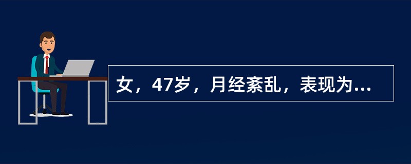 女，47岁，月经紊乱，表现为周期长，8天／2～3个月，量多伴血块，月经来潮前诊刮，病理报告为增生期子宫内膜。对此患者的处理方案应是()