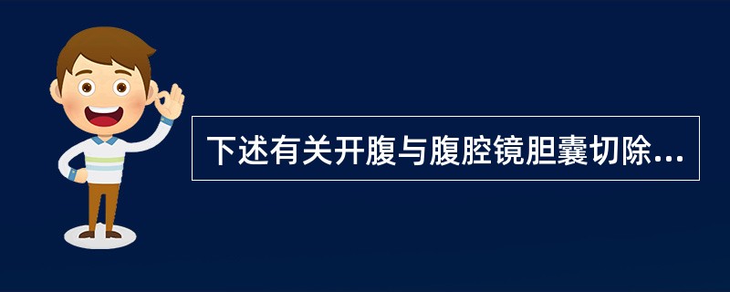 下述有关开腹与腹腔镜胆囊切除术的比较，不正确的是()