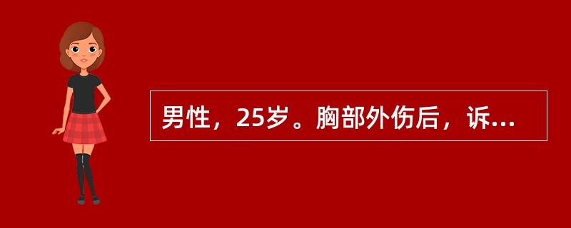 男性，25岁。胸部外伤后，诉胸痛不适，无明显呼吸困难，胸片示左肺压缩50％。诊断首先考虑()