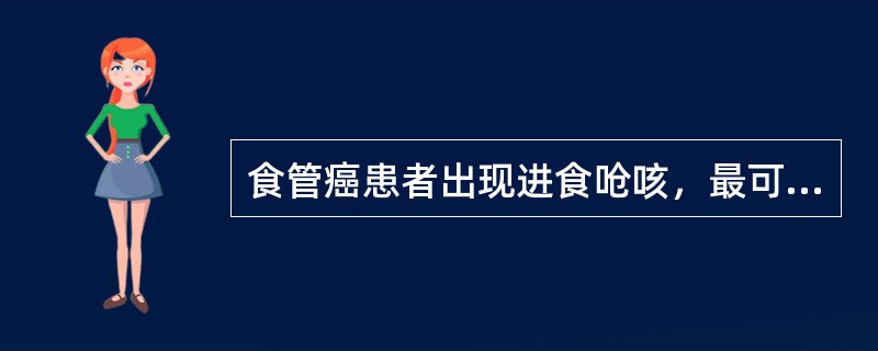 食管癌患者出现进食呛咳，最可能的原因是()